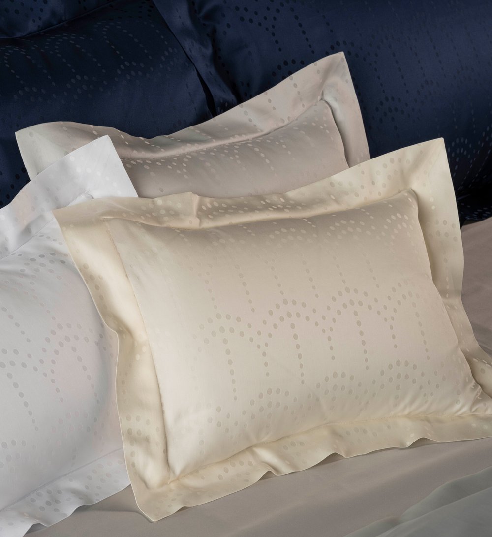 Celso de Lemos EVORA pillowcase: White, cream, grey and navy pillowcases, each with a woven dotted pattern