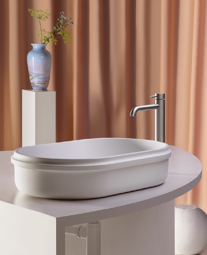 Kos by Zucchetti RISE 7RI100BI sit-on washbasin 600x380xh-130mm – matt white Cristalplant Biobased