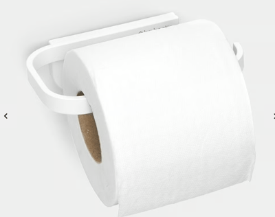 Brabantia Wc paberi hoidja 303104: Valge seinapealne tualettpaberihoidja koos paberirulliga heledal taustal