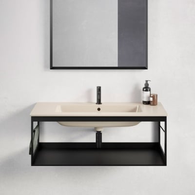MSP8228 aluminium washbasin frame, wall installation, 79,6×44,5xh-37,5cm, towel holders – matt black (suitable basin 8885111 order separately)