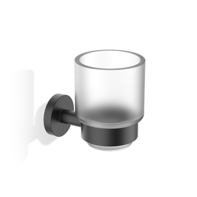 Decor Walther BASIC BA WMG tumbler with holder: Wall-mounted matte black holder with frosted glass tumbler on a white background
