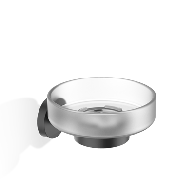 Decor Walther BASIC BA WSS soap dish: Wall-mounted soap dish with frosted glass bowl and matte black holder on a white background
