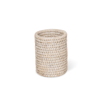 Decor Walther BASKET BER tumbler: Countertop tumbler made of light woven rattan against a white background