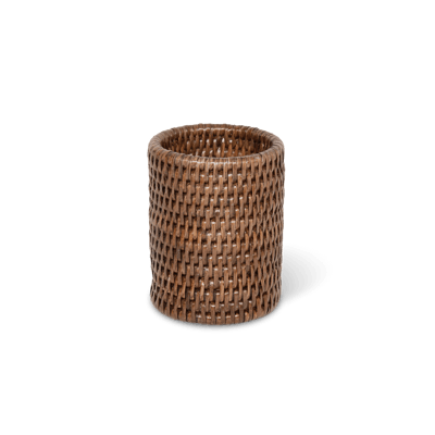 Decor Walther BASKET BER tumbler: Countertop dark rattan cylindrical tumbler on a white background
