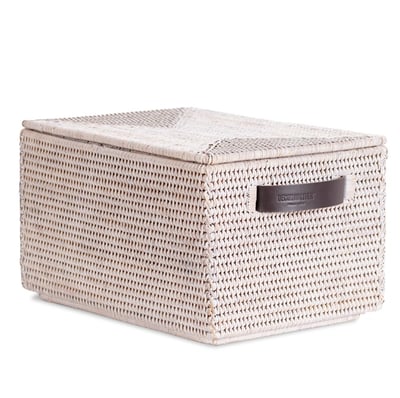 BASKET BOX multifunktsionaalne kaanega rotangist karp, 395x250xh-210mm – hele rotang, tume rotang/tumepruunid sangad