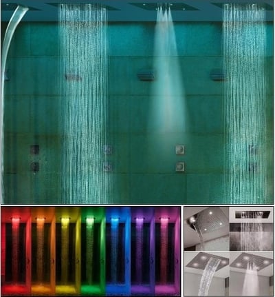 DREAM/4 LED RGB H38908 shower head 570x470mm, RGB LED lights, 4 functions: rain, mist, cascade, rain waterfalls sprays – chrome, gold, matt black, brushed stainless steel