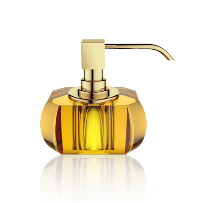 Decor Walther KRISTALL KR SSP seebidosaator: Countertop soap dispenser in amber crystal glass with gold pump on white background