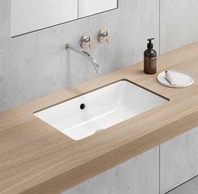 895311 KUBE-X built-in, undercounter washbasin 600x370mm, Extraglaze enamel – white glossy