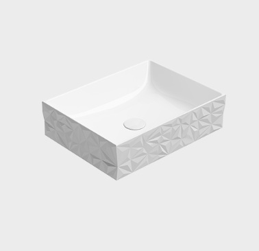 944011 KUBE-X DIAMANTE countertop washbasin 500x370mm, Extraglaze enamel – white glossy, matt ardesia, matt white
