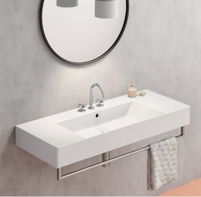 9452111 KUBE-X wall hung, countertop washbasin 1200x470mm, Extraglaze enamel – white glossy, matt white