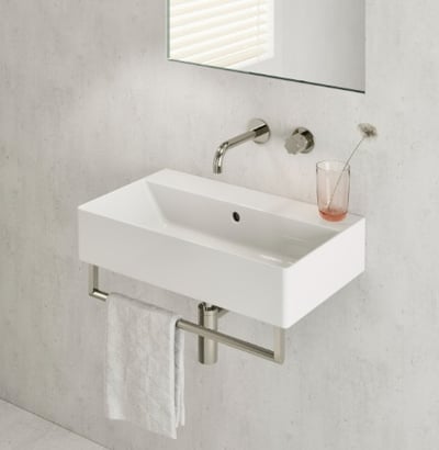 9454111 KUBE-X valamu seinale, tööpinnale 600x370mm, Extraglaze glasuur – valge läikiv (rätikureeling tellida eraldi)