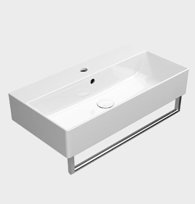 9455111 KUBE-X valamu seinale, tööpinnale 700x370mm, Extraglaze glasuur – valge läikiv (rätikureeling tellida eraldi)