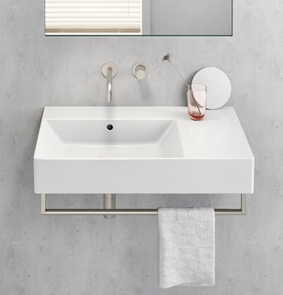 9456111 KUBE-X valamu seinale, tööpinnale 800x470mm, Extraglaze glasuur – valge läikiv, matt must, matt valge (rätikureeling tellida eraldi)