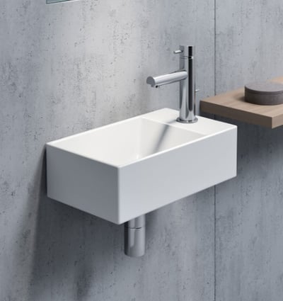 9484011 KUBE-X countertop, wall-hung washbasin 400x230mm, Extraglaze enamel – white glossy, matt finishings: agave, ardesia, blush, cenere, creta, ghiaccio, tortora, white