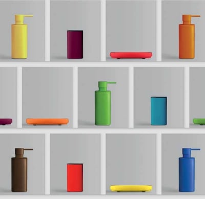 MOOD product line, colourful bathroom accessories – lemon, sunset, strawberry, claret, capri, ocean, lime, bronze, silver