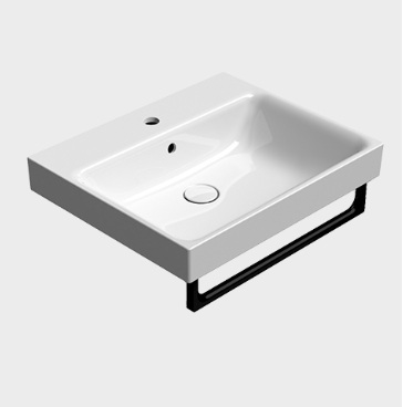 9631111 NUBES washbasin 600x500mm, wall hung, one tap hole (prearranged for 3), Extraglaze enamel – white glossy, matt white