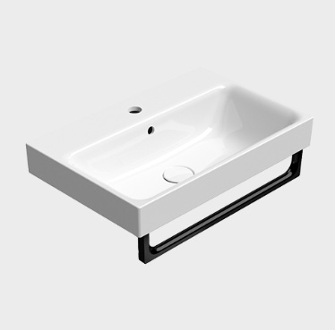 9683111 NUBES washbasin 600x400mm, wall hung, one tap hole, Extraglaze enamel – white glossy (towel holder order separately)