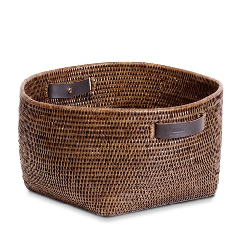 Decor Walther BASKET KORB multifunktsionaalne rotangist korv, 470x440xh-230mm – hele rotang, tume rotang/tumepruunid sangad