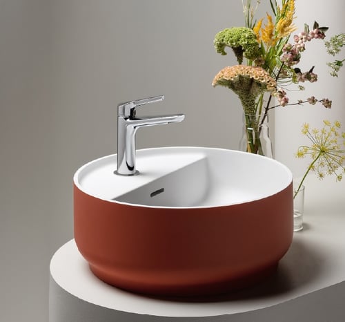 Kos by Zucchetti BEAM 7BE300TE valamu tööpinnale, Cristalplant Biobased – väljast terrakota/seest matt valge