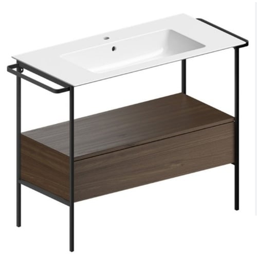 GSI MSAP102N alumiiniumist must matt valamuraam pähkli viimistlusega sahtliga, seinale või põrandale, 99,6×44,5xh-62,5cm (sobiv valamu 8886111, rätikuhoidja(d) tellida eraldi)