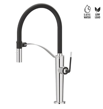 Newform O`Rama 68735 kitchen faucet with flexible spout and 2-function spray- chrome/matte black, matte black, brushed nickel, carbon satin, PVD- brushed coppery bronze/matte black, brushed black metal/matte black