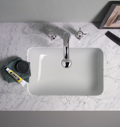 GSI 724311 PURA valamu tööpinna alla kleebitav, 550x380mm, Extraglaze glasuur – valge läikiv