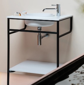 Kos by Zucchetti RISE 8RI200BINE console with integrated washbasin – washbasin matt white Cristalplant Biobased/ console black metal/shelf white lacquered