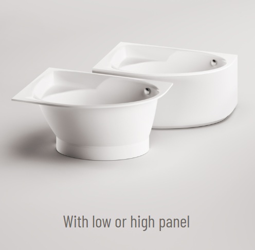 PAA TRE 170 D nurgavann, 1700x1000xh-650mm, madala või kõrge paneeliga – CastStone läikivad viimistlused